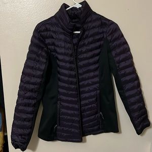 purple puffer jacket